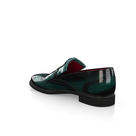 Bashwood Handmade Green Leather Buckle Loafers